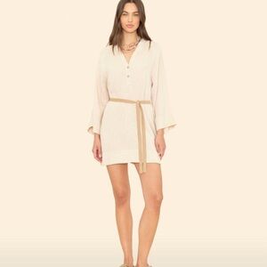 NEW XIRENA Carlotta Long Sleeve Mini Dress 100% Cotton Gauze Lightweight L